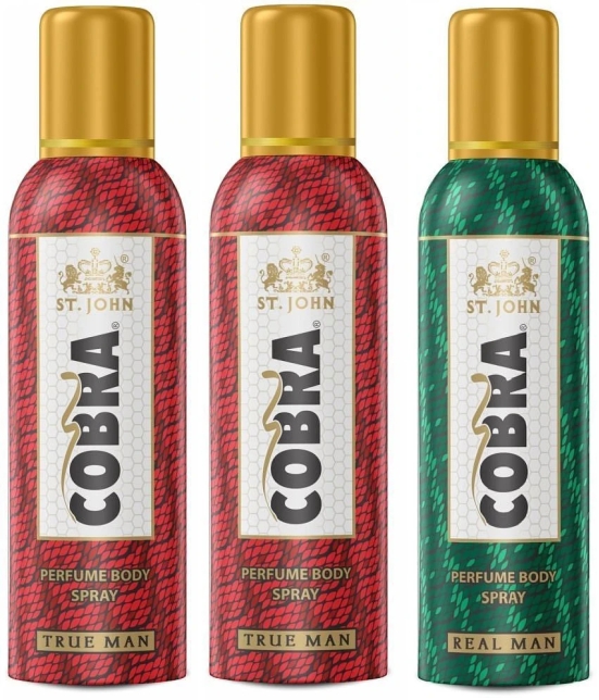 ST.JOHN Cobra No Gas True Men 100ml *2 & Real Men 100ml Deodorant Spray for Men (300ml) Pack of 3