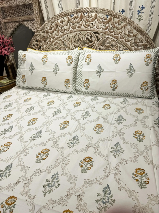 Hand Block Cotton Bedsheet | Daydream Bedsheet-Super King