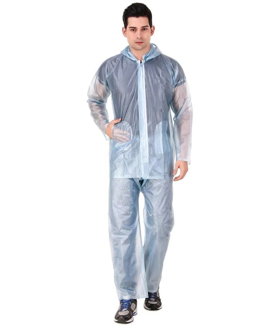 PENYAN PVC Transparent Sky Blue Rain Suit For Man With Cap - Freesize