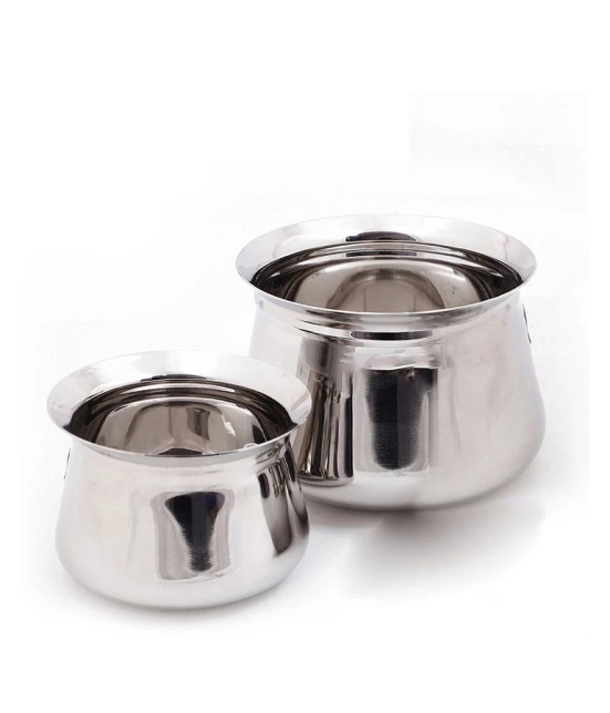 HOMETALES Stainless Steel Madrasi Handi Plain, Set Of 2, (650Ml, 1200Ml)