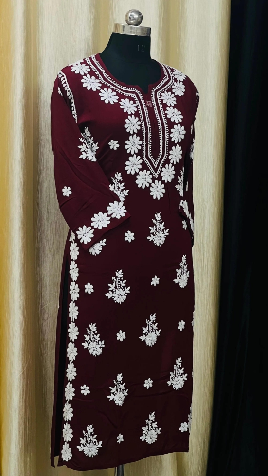 Modal Chikankari kurti-Maroon / 46/3XL