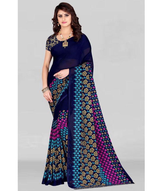 LEELAVATI - Navy Blue Georgette Saree With Blouse Piece ( Pack of 1 ) - Navy Blue