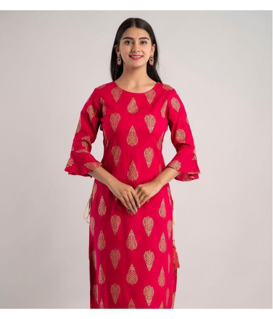 MAUKA - Red Rayon Womens Straight Kurti ( Pack of 1 ) - None