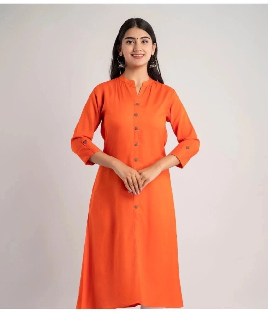 MAUKA - Orange Rayon Womens Front Slit Kurti ( Pack of 1 ) - None