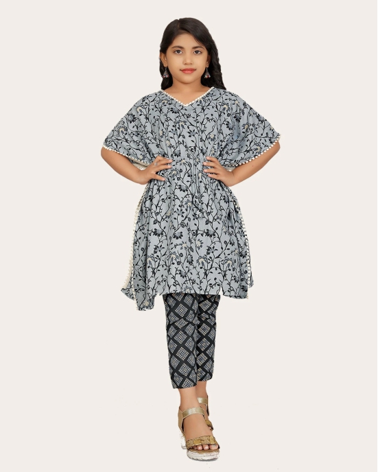 Ethnic Set kaftan & Bottom set And Like Kaftan dress-Grey / 6 - 7 Years