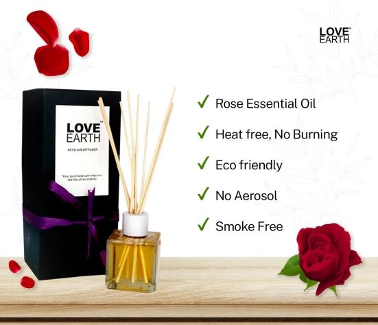 Love Earth Reed Diffuser Rose Fragrance with Rose Extracts - Aromatherapy