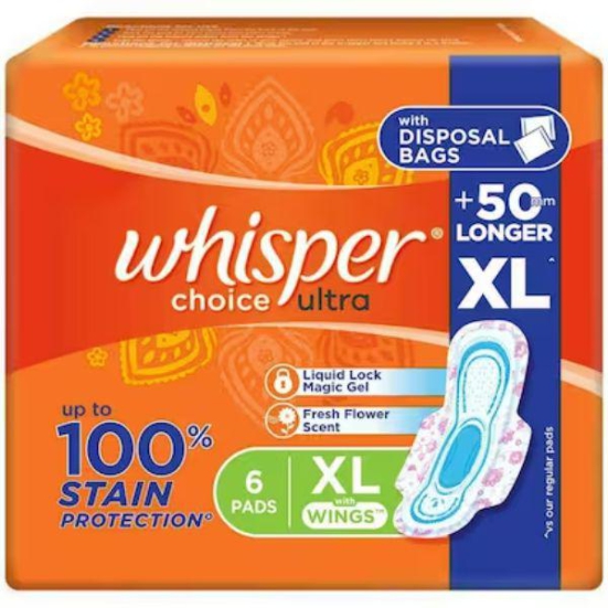 Whisper Choice Sanitary Pads with Wings XL 6 Pads