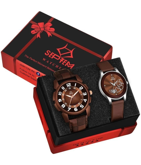 Septem Brown Leather Analog Couples Watch