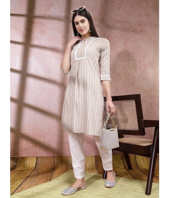 Stylum Cotton Blend Striped Straight Womens Kurti - Beige ( Pack of 1 ) - None