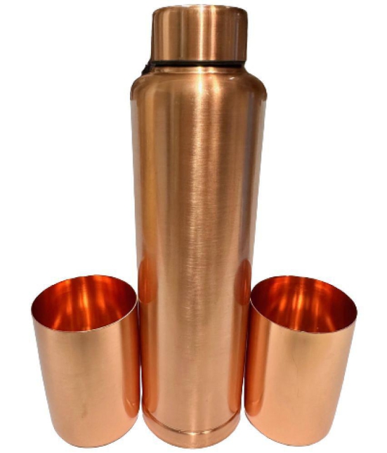 Dynore - Copper plated glass & bottle set Copper Water Bottle 950, 300 mL ( Set of 3 ) - Copper