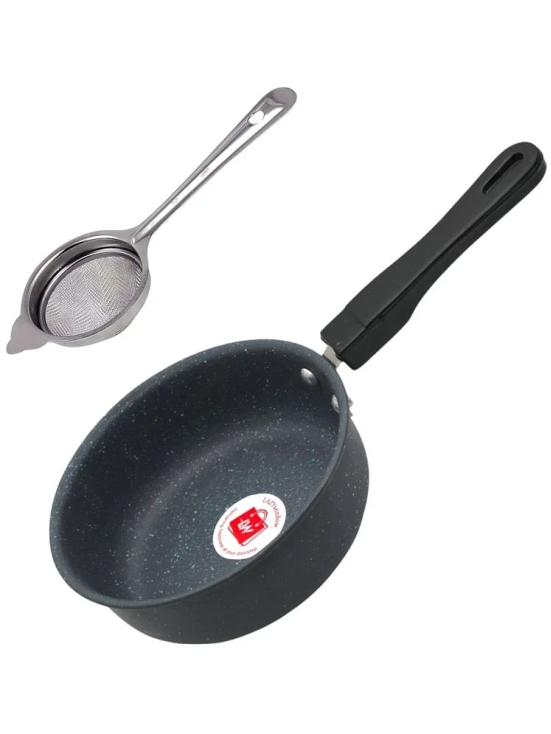 LAZYWINDOW Pan & Tea Stainer Grey Hard Anodised Non-Stick Cookware Sets ( Set of 1 )