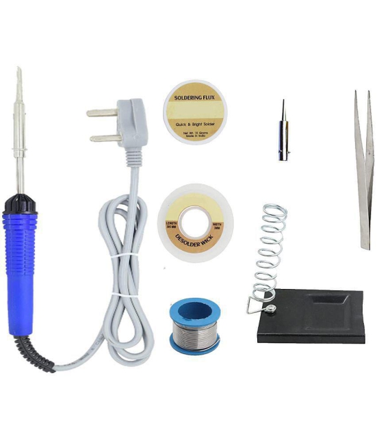 ALDECO: ( 7 in 1 ) 25 Watt Soldering Iron Kit With- Blue Iron, Wire, Wick, Flux, Stand, Tweezer, Bit