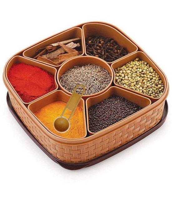 Masala Rangoli Box Dabba for Keeping Spices, Spice Box for Kitchen, Plastic Wooden Style Masala Box, Masala Container, Masala Dabba - Multicolor