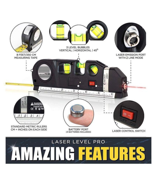 Rangwell-Laser Level Line Tool Kit | Standard Cross | leveler Beam with Metric Rulers 8ft/2.5M for Picture Hanging cabinets Tile Walls (Black)