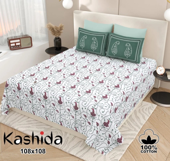 Bedsheet Adda-Super Mega King Size  King Size(108*108 in)-Pure Cotton Sanganeri Printed Jaipuri  Double Bedsheet With 2 Matching Pillow Covers-RJ-14-03-(108*108)-HT8315