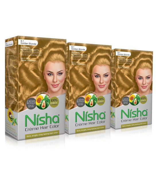 Nisha (60gm, 60ml, 12ml) Cream Permanent Hair Color Golden Blonde 120 mL Pack of 3