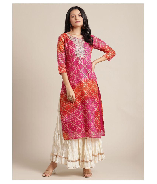 KSUT Pink Cotton Straight Kurti - Single - S