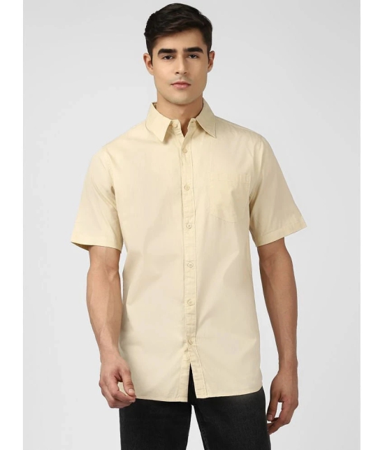 UrbanMark Men 100% Cotton Half Sleeves Regular Fit Solid Casual Shirt-Beige - None