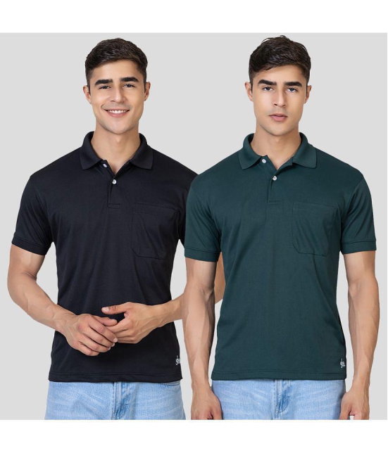 YHA - Dark Green Cotton Blend Regular Fit Mens Polo T Shirt ( Pack of 2 ) - None