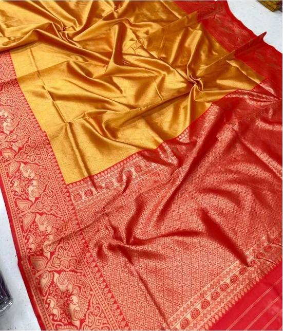 Apnisha Cotton Silk Embellished Saree With Blouse Piece - Yellow ( Pack of 1 ) - Yellow