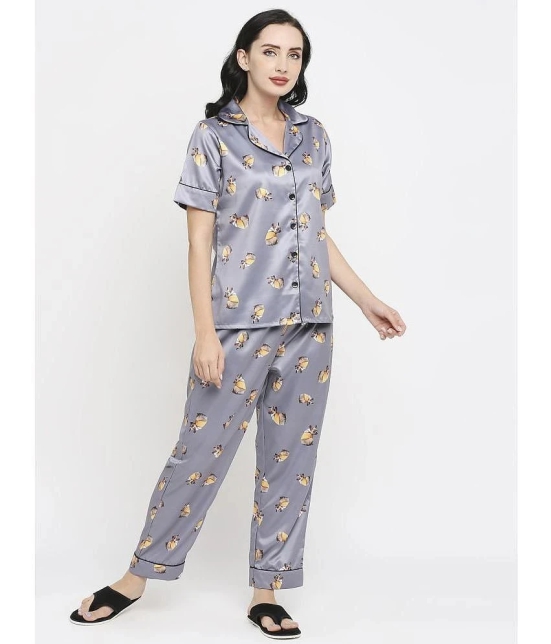 Smarty Pants - Grey Satin Womens Nightwear Nightsuit Sets ( Pack of 1 ) - None