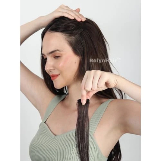 RefynHair - Clip In (1 Clip) Hair Extension | 18 Inch | 10 Gr | Highlighted | Premium Remy 100% Human Hair - Natural Look & Feel | Long Lasting Value | Boosts Confidence | Clip On