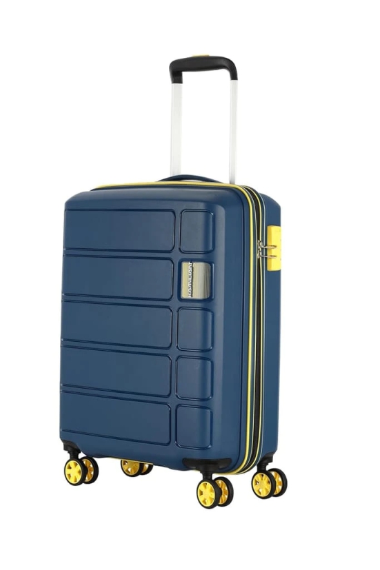 American Tourister Harrier Zing 56 Cms Small Cabin (Pp) Hard Sided 8 Wheels Spinner Luggage/Suitcase/Trolley Bag (Navy) (Double Wheel), Blue