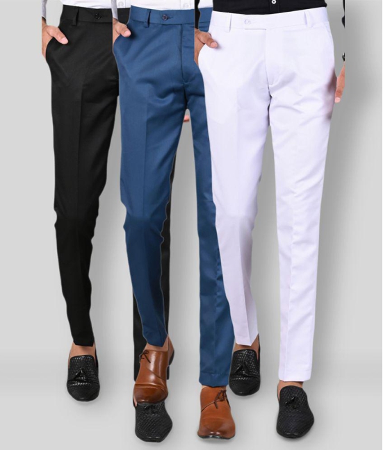 MANCREW - Black Polycotton Slim - Fit Men's Formal Pants ( Pack of 3 ) - None