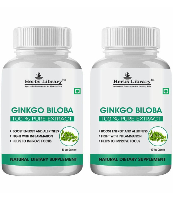 Herbs Library Ginkgo Biloba for Better Concentration, Memory & Learning 60 Capsules Each (Pack of 2)