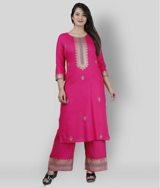 MAUKA - Pink Straight Rayon Womens Stitched Salwar Suit ( Pack of 1 ) - XS