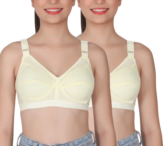 Eves Beauty Womens Full Coverage Non Padded/Non Wired Bra.(Pack of 2)-38C / Cream / Cotton Polyester