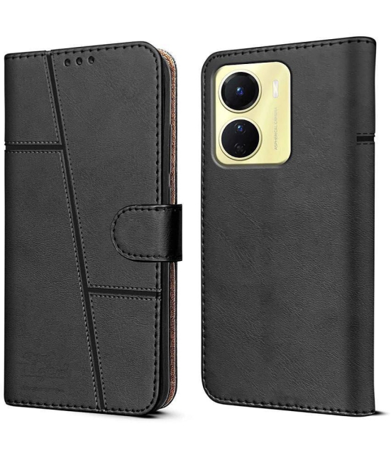 NBOX - Black Artificial Leather Flip Cover Compatible For Oppo A77 ( Pack of 1 ) - Black