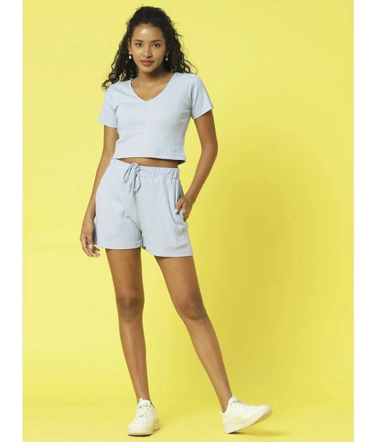 Rigo Blue Solid Shorts Top Set - None