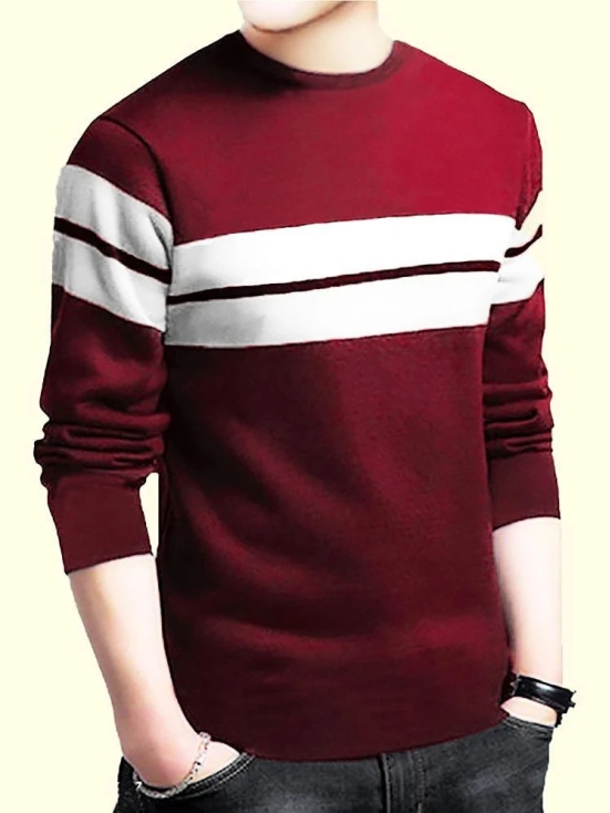 Leotude Cotton Blend Regular Fit Striped Full Sleeves Mens Round T-Shirt - Maroon ( Pack of 1 ) - None