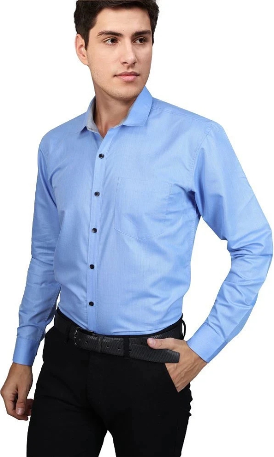 Supersquad Cotton Blend Regular Fit Full Sleeves Mens Formal Shirt - Light Blue ( Pack of 1 ) - None