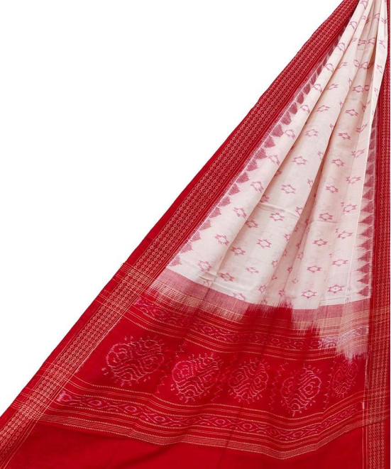 White Red Sambalpuri Handwoven Single Ikat Cotton Dupatta