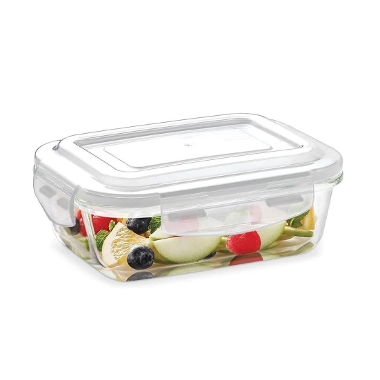 Borosil Klip N Store Rectangular Glass Storage Container | Microwave & Oven Safe | Transparent | 1 Pc