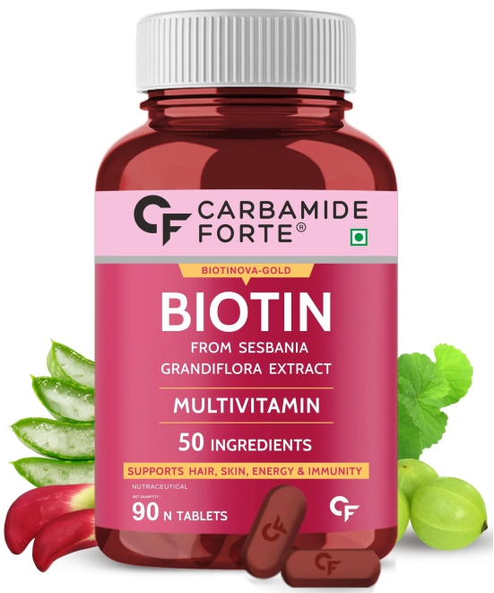 Carbamide Forte Biotin Supplement with 50 Multivitamin Ingredients for Women & Men - 90 Veg Tablets