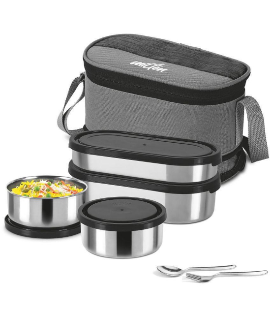 Milton Triple Decker Stainless Steel Lunch Box, Black