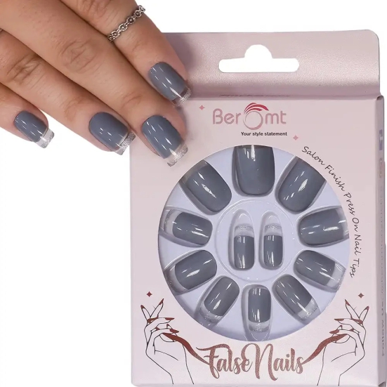 SHORT NUDE FRENCH TIPS (NAIL KIT INCLUDED)-Dark Gray