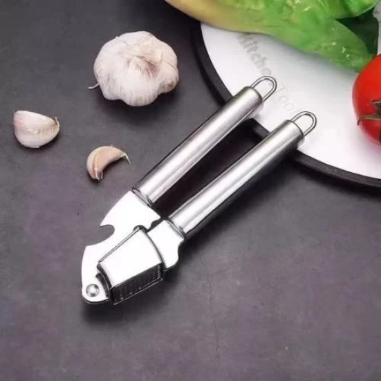 Nidy® Garlic Press Mincer Stainless Steel Garlic Crusher & Peeler Set, Heavy-Duty, Rust Proof Garlic Mincer Design for Extracts More Garlic Paste Per Clove with Bottle Opener