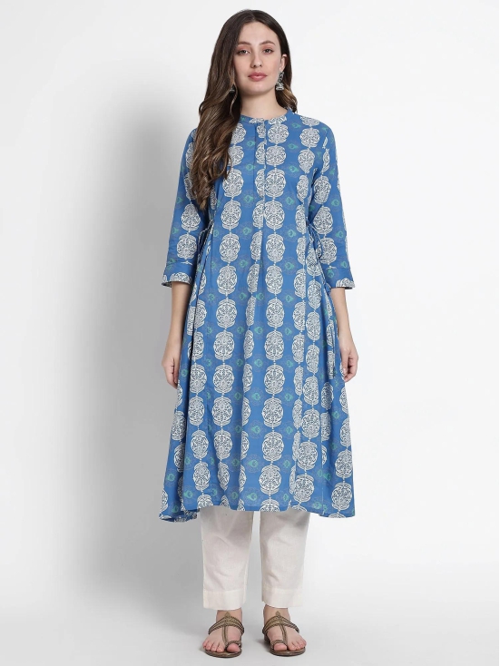 Blue Block Printed Cotton Kurta-3X Large