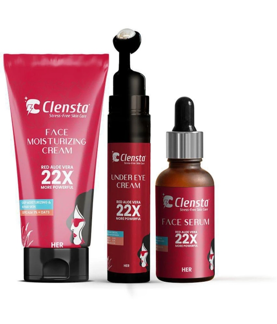 Clensta Face Moisturizing Cream With 3% Sepicalm 50 gm Face Serum With 2% Hyaluronic Infused 30 ml & Under Eye Cream With Niacinamide 15g