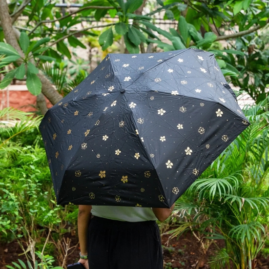 Gold Foiled Pocket Umbrella-Black