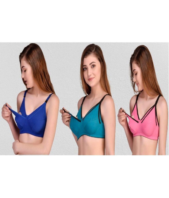 Zourt - Multicolor Cotton Solid Women's Maternity Bra ( Pack of 3 ) - 38B