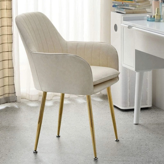 Wooden Twist Bonzer Velvet Fabric Modern Cafe Dining Chair with Metal Legs Stylish Seating for Kitchen and Dining Room-Beige