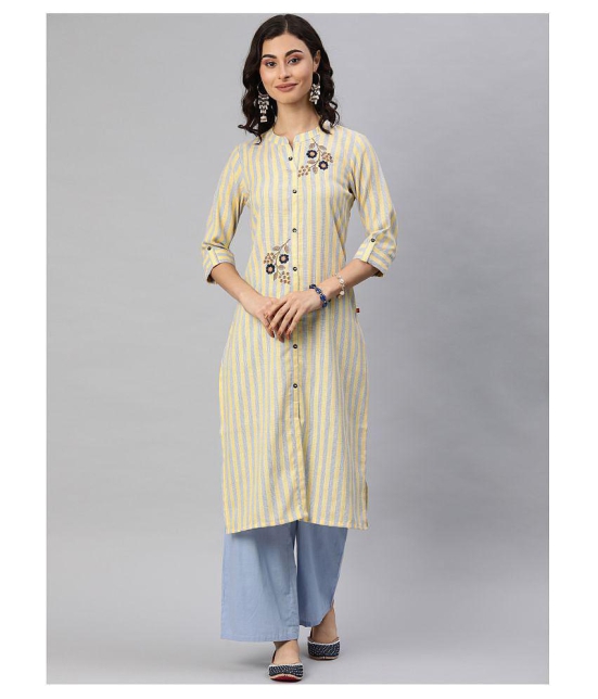 Alena - Yellow Cotton Women''s Straight Kurti - M