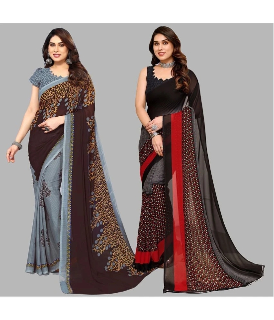 ANAND SAREES Georgette Printed Saree With Blouse Piece - Multicolour ( Pack of 2 ) - Multicolour