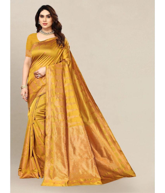 Om Shantam Sarees - Mustard Banarasi Silk Saree With Blouse Piece ( Pack of 1 ) - Mustard