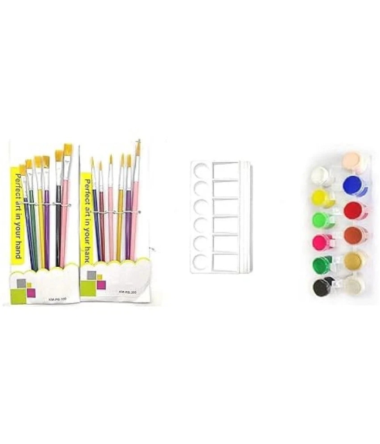 ECLET Combo 12 Painting Brush (6 Round + 6 Flat)+ Color Plate +12 Shade Tempra Colors/Paints/Water Colours for Painting/Kids/Colour Paints/Drawing for Kids